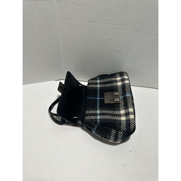 BURBERRY LONDON Croc Embossed Leather Tartan Wool Satchel Purse Bag Authentic - Picture 16 of 16